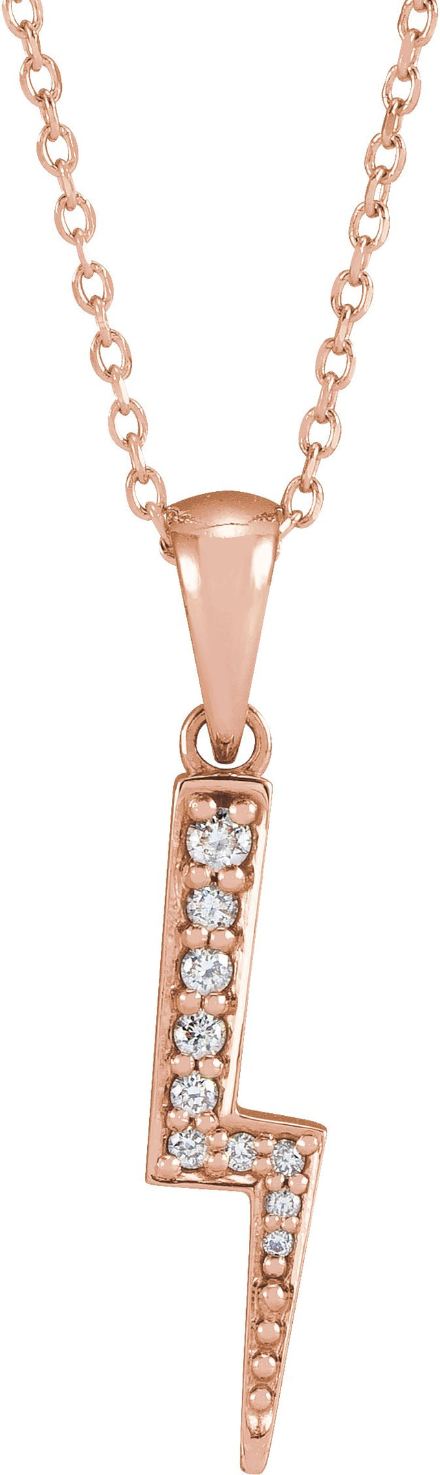 14K Gold Round Natural Diamond Lightning Bolt Necklace or Pendant - Rose Gold