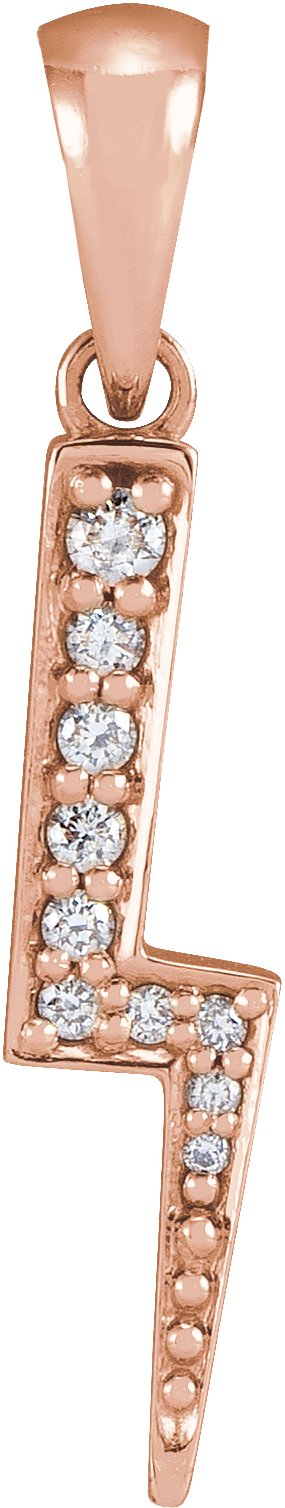 14K Gold Round Natural Diamond Lightning Bolt Necklace or Pendant - Rose Gold