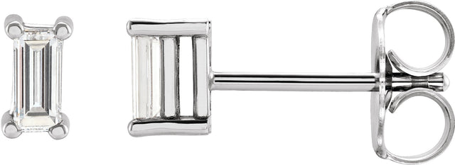 14K Gold Lab-Grown Diamond Straight Baguette 4-Prong Stud Earrings - White Gold
