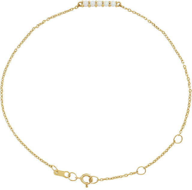 14K Gold Round Natural Ethiopian Opal Cabochon Bar Bracelet - Yellow Gold