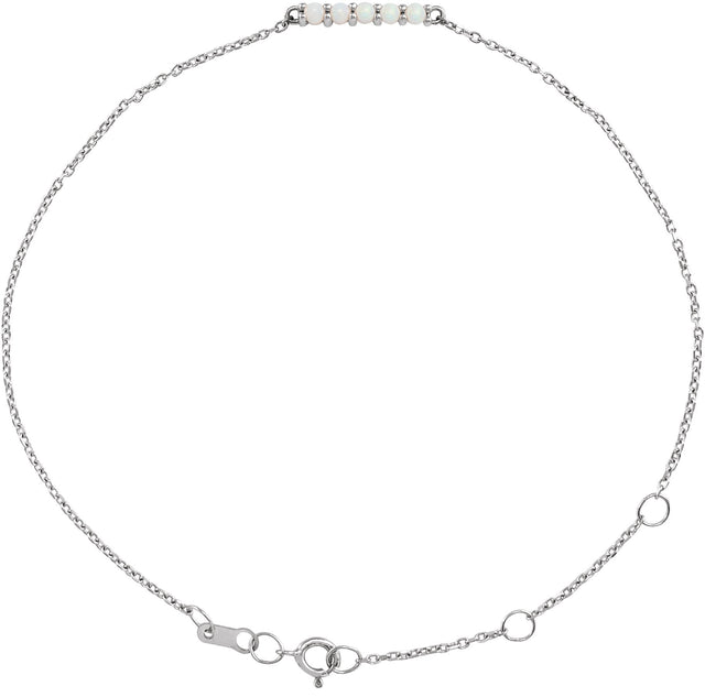 Platinum Round Natural Ethiopian Opal Cabochon Bar Bracelet