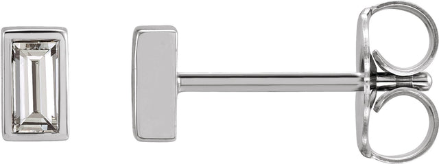 Platinum Natural Diamond Straight Baguette Bezel-Set Stud Earrings