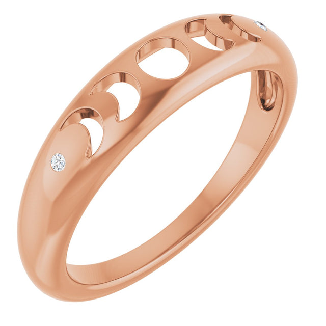 14K Gold Round Natural Diamond Moon Phase Ring - Rose Gold