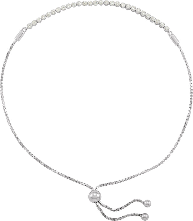 14K Gold Round Natural Diamond Accented Bolo Bracelet - White Gold