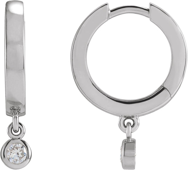 14K Gold Marquise Natural Diamond Accented Hinged Hoop Earrings - White Gold