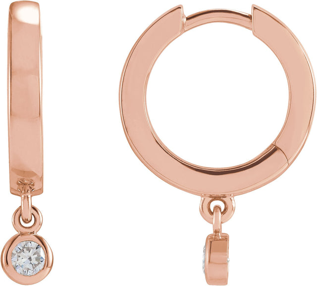 14K Gold Marquise Natural Diamond Accented Hinged Hoop Earrings - Rose Gold