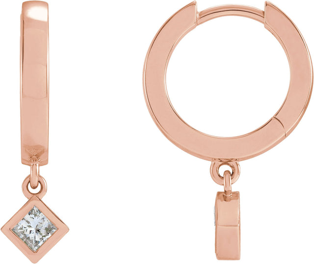 14K Gold Marquise Natural Diamond Accented Hinged Hoop Earrings - Rose Gold
