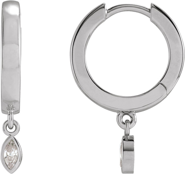 14K Gold Marquise Natural Diamond Accented Hinged Hoop Earrings - White Gold