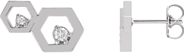 14K Gold Round Natural Diamond Honeycomb Earrings - White Gold
