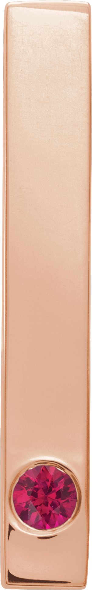 14K Gold Round Lab-Grown Ruby Family Engravable Bar Pendant - Rose Gold