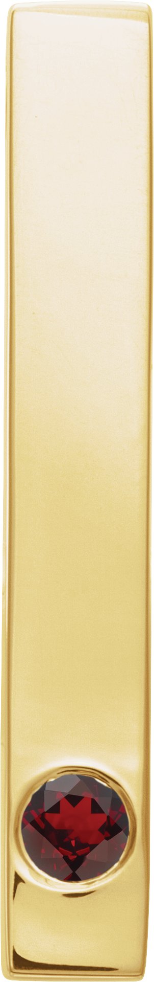 14K Gold Round Natural Mozambique Garnet Family Engravable Bar Pendant - Yellow Gold