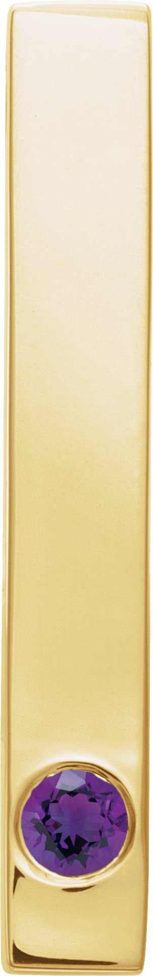 14K Gold Round Natural Amethyst Family Engravable Bar Pendant - Yellow Gold