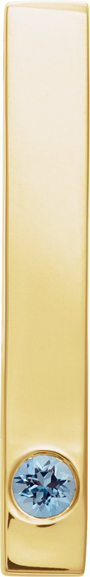 14K Gold Round Natural Aquamarine Family Engravable Bar Pendant - Yellow Gold