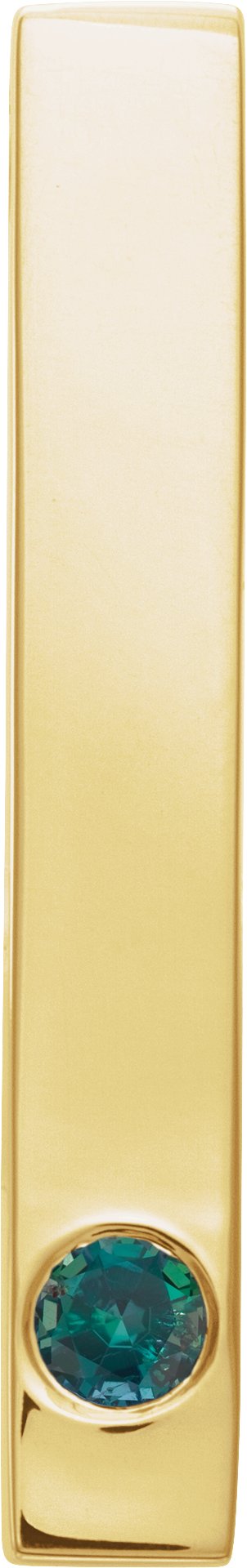 14K Gold Round Lab-Grown Alexandrite Family Engravable Bar Pendant - Yellow Gold