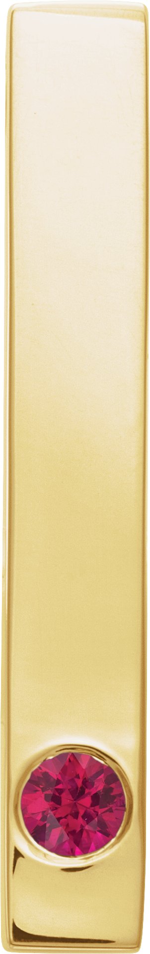 14K Gold Round Lab-Grown Ruby Family Engravable Bar Pendant - Yellow Gold
