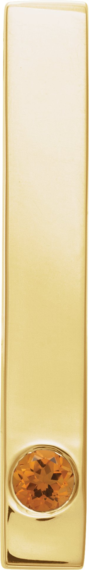 14K Gold Round Natural Citrine Family Engravable Bar Pendant - Yellow Gold
