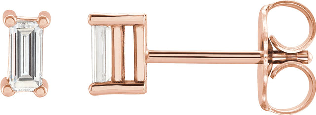 14K Gold Lab-Grown Diamond Straight Baguette 4-Prong Stud Earrings - Rose Gold