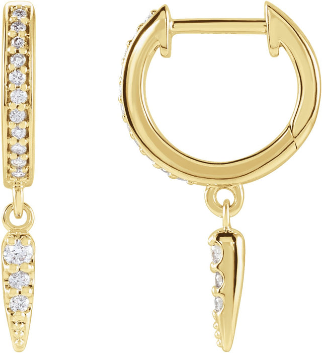 14K Gold Round Natural Diamond Hinged Hoop Spike Earrings - Yellow Gold