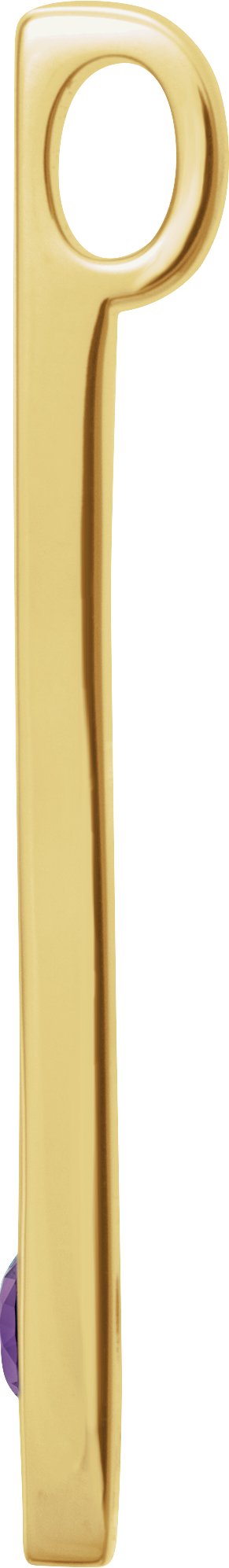 14K Gold Round Natural Amethyst Family Engravable Bar Pendant - Yellow Gold - view 2