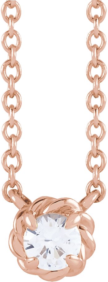 14K Gold Round Natural White Sapphire Claw-Prong Rope Necklace - Rose Gold