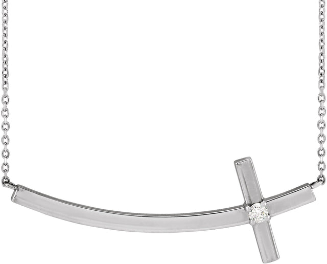 Platinum Round Natural Diamond Sideways Cross Necklace – 0.06 CTW