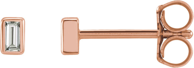 14K Gold Natural Diamond Straight Baguette Bezel-Set Stud Earrings - Rose Gold