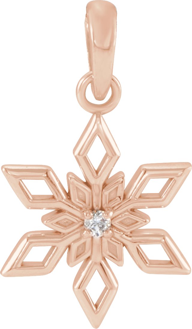 14K Gold Round Natural Diamond Snowflake Necklace or Pendant - Rose Gold