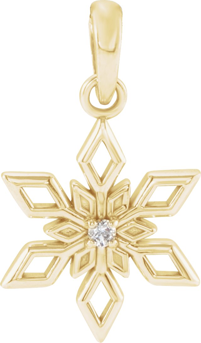 14K Gold Round Natural Diamond Snowflake Necklace or Pendant - Yellow Gold