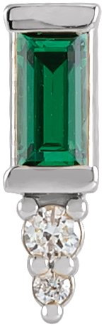 14K Gold Straight Baguette Natural Green Tourmaline Accented Bar Earrings - White Gold