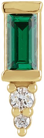 14K Gold Straight Baguette Natural Green Tourmaline Accented Bar Earrings - Yellow Gold