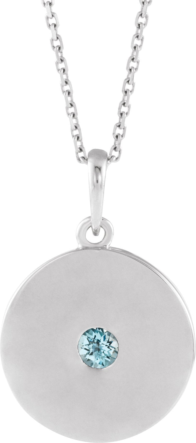 Platinum Round Natural Sky Blue Topaz Disc Necklace or Pendant