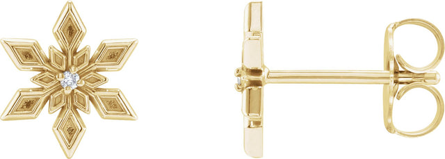 14K Gold Round Natural Diamond Snowflake Earrings - Yellow Gold