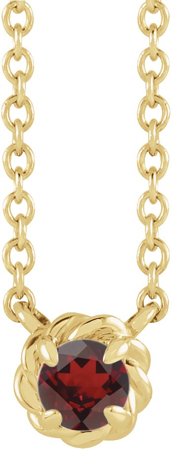 14K Gold Round Natural Mozambique Garnet Claw-Prong Rope Necklace - Yellow Gold