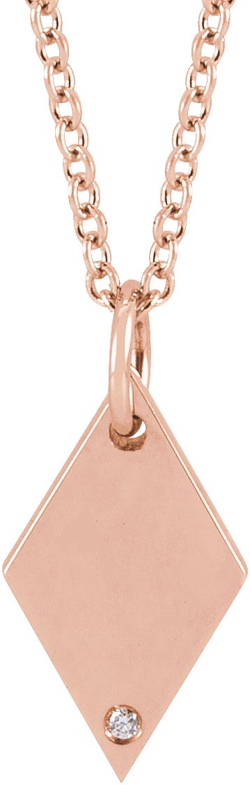 14K Gold Round Natural Diamond Engravable Rhombus Necklace or Pendant - Rose Gold
