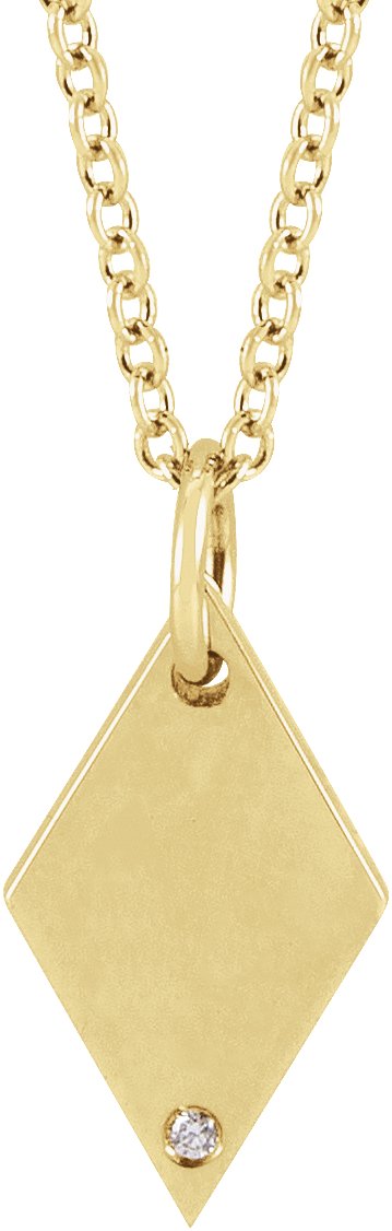 14K Gold Round Natural Diamond Engravable Rhombus Necklace or Pendant - Yellow Gold