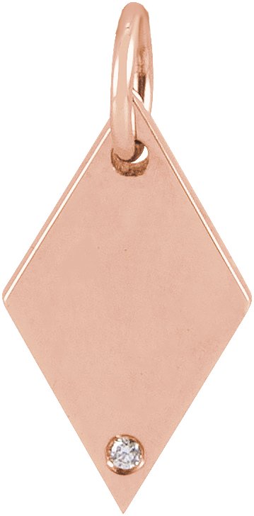 14K Gold Round Natural Diamond Engravable Rhombus Necklace or Pendant - Rose Gold