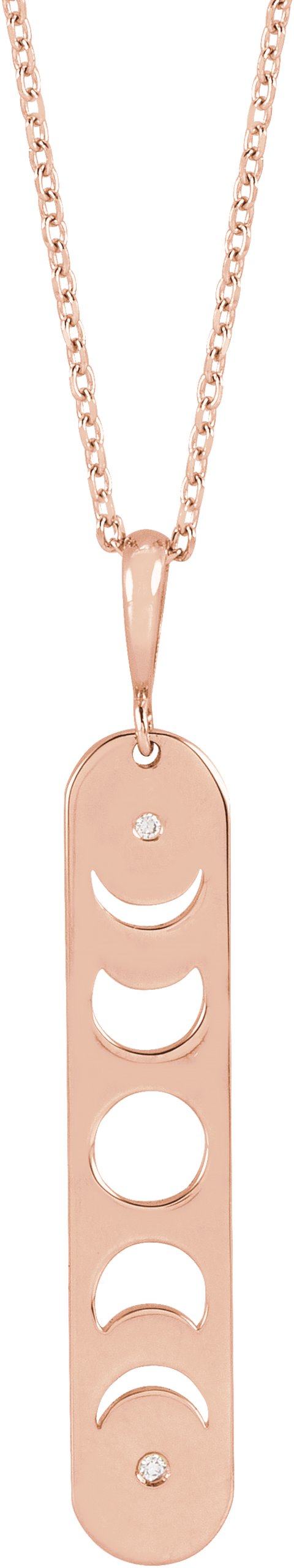 14K Gold Round Natural Diamond Moon Phase Bar Necklace or Pendant - Rose Gold