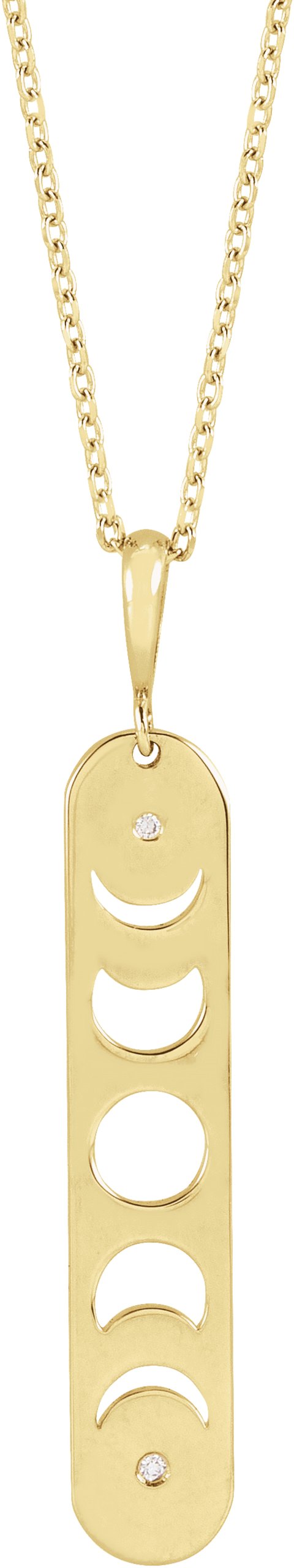 14K Gold Round Natural Diamond Moon Phase Bar Necklace or Pendant - Yellow Gold