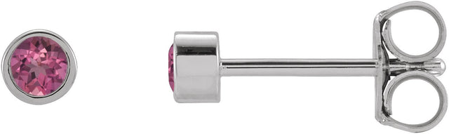 Platinum Natural Pink Tourmaline Round Micro Bezel-Set Stud Earrings
