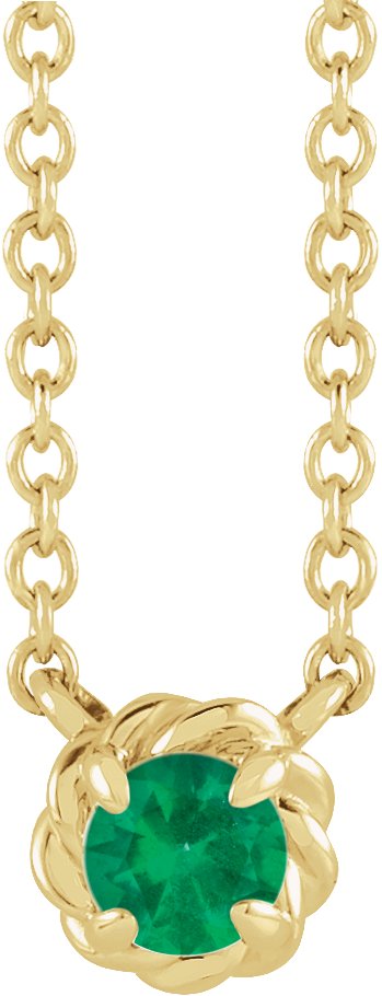 14K Gold Round Lab-Grown Emerald Claw-Prong Rope Necklace - Yellow Gold