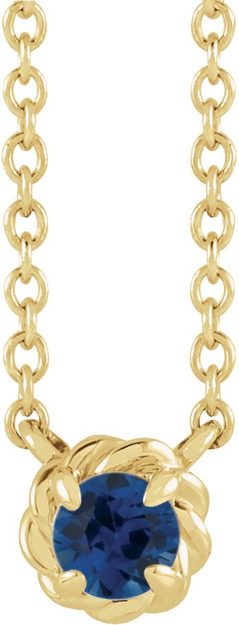 14K Gold Round Natural Blue Sapphire Claw-Prong Rope Necklace - Yellow Gold