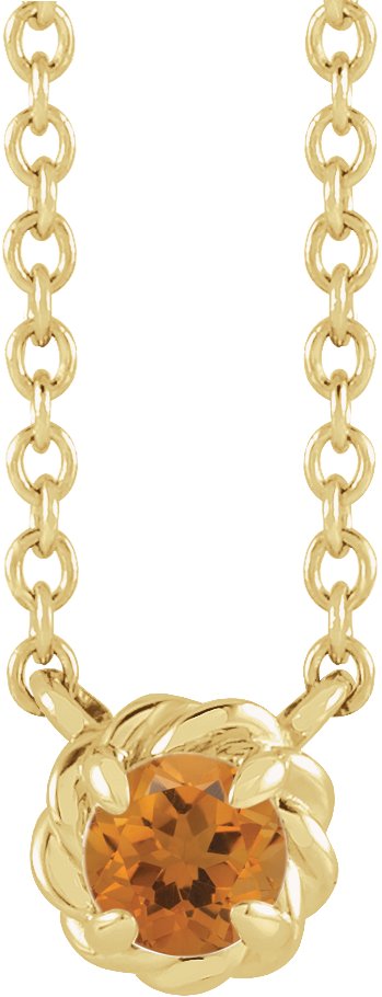 14K Gold Round Natural Citrine Claw-Prong Rope Necklace - Yellow Gold