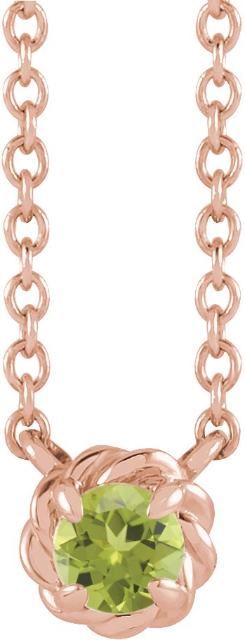 14K Gold Round Natural Peridot Claw-Prong Rope Necklace - Rose Gold