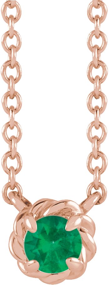 14K Gold Round Natural Emerald Claw-Prong Rope Necklace - Rose Gold