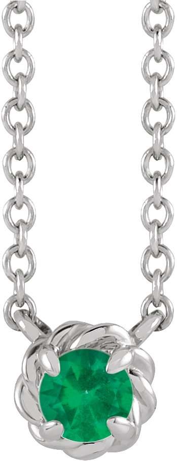 Platinum Round Lab-Grown Emerald Claw-Prong Rope Necklace