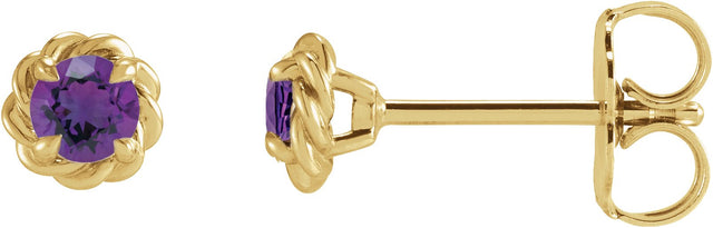 14K Gold Natural Amethyst Round 4-Prong Claw Rope Stud Earrings - Yellow Gold