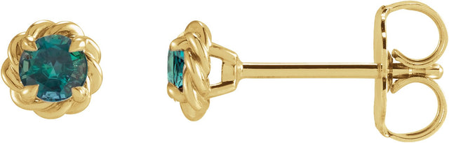 14K Gold Lab-Grown Alexandrite Round 4-Prong Claw Rope Stud Earrings - Yellow Gold