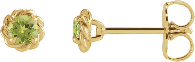 14K Gold Natural Peridot Round 4-Prong Claw Rope Stud Earrings - Yellow Gold