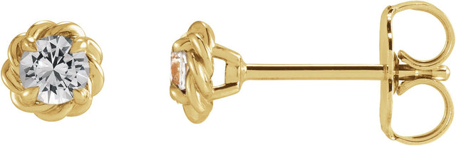 14K Gold Natural White Sapphire Round 4-Prong Claw Rope Stud Earrings - Yellow Gold
