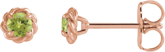14K Gold Natural Peridot Round 4-Prong Claw Rope Stud Earrings - Rose Gold